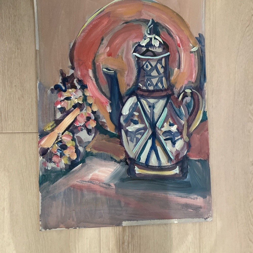 Abstract Art original with Blue and Pink Accents